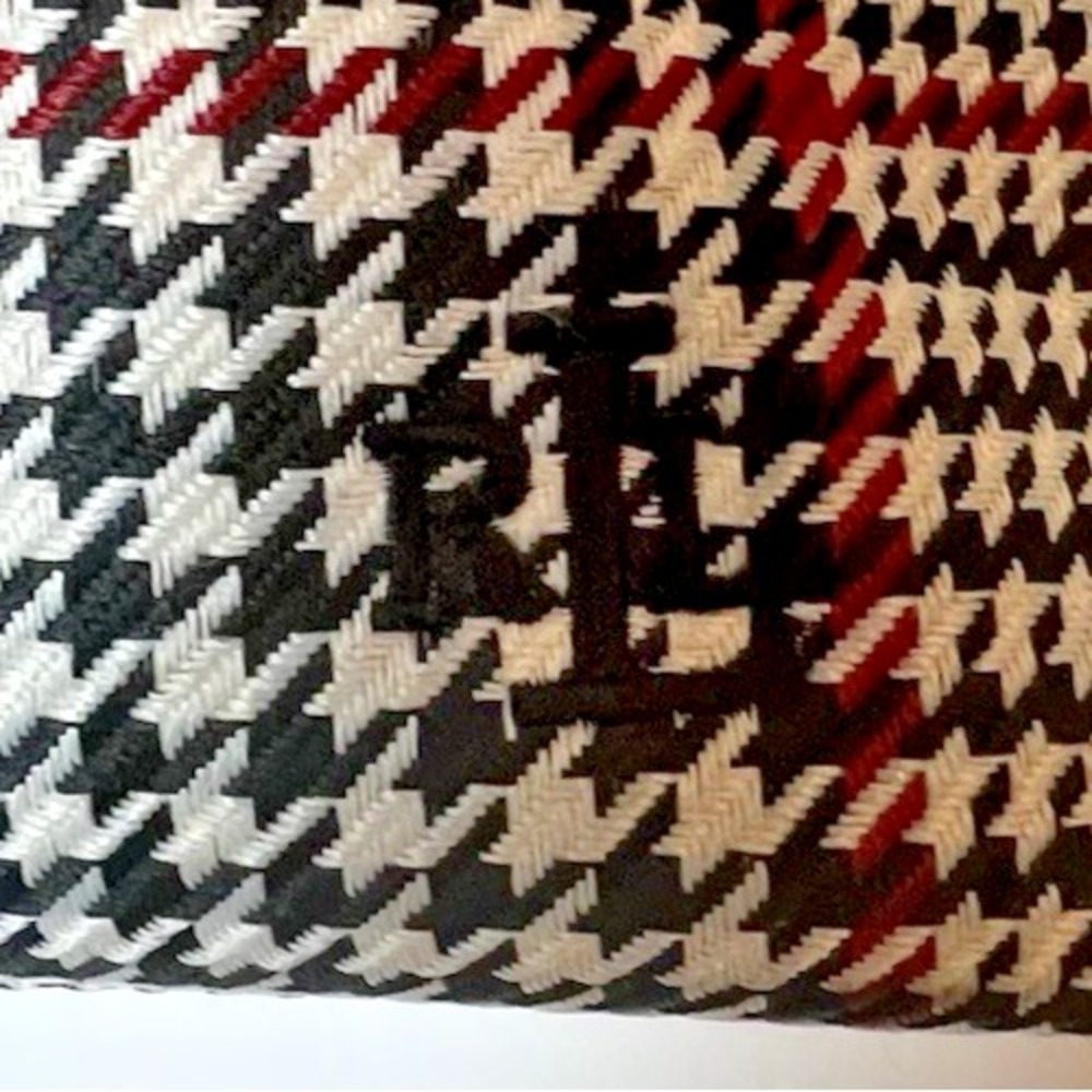 RALPH LAUREN RLL Houndstooth Plaid Leather Trimmed Tote Bag Hand Purse Vintage - Picture 2 of 16
